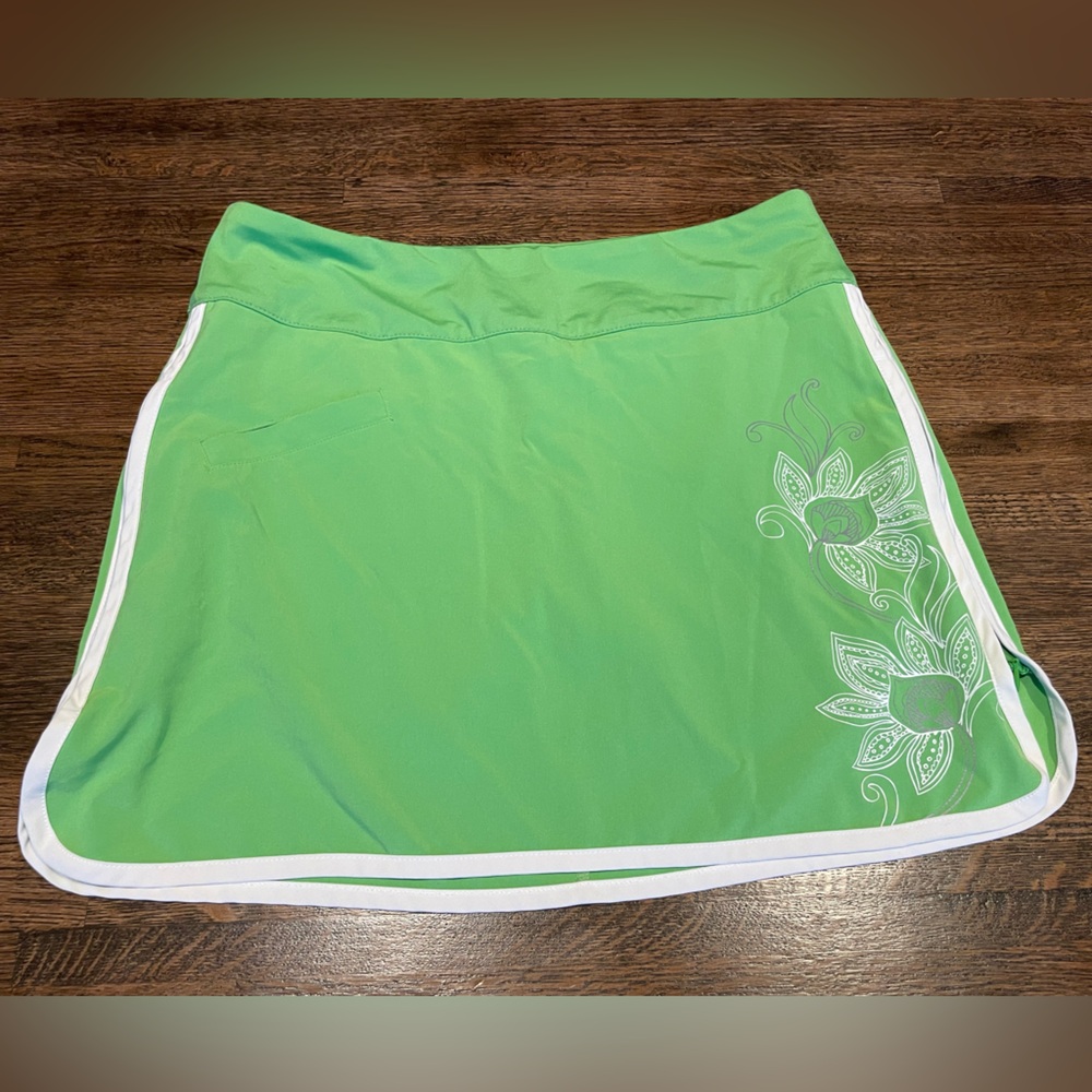 Athleta Green Floral Swift Zip Skort Sporty Tennis Golf Pickleball Hike - Size 4